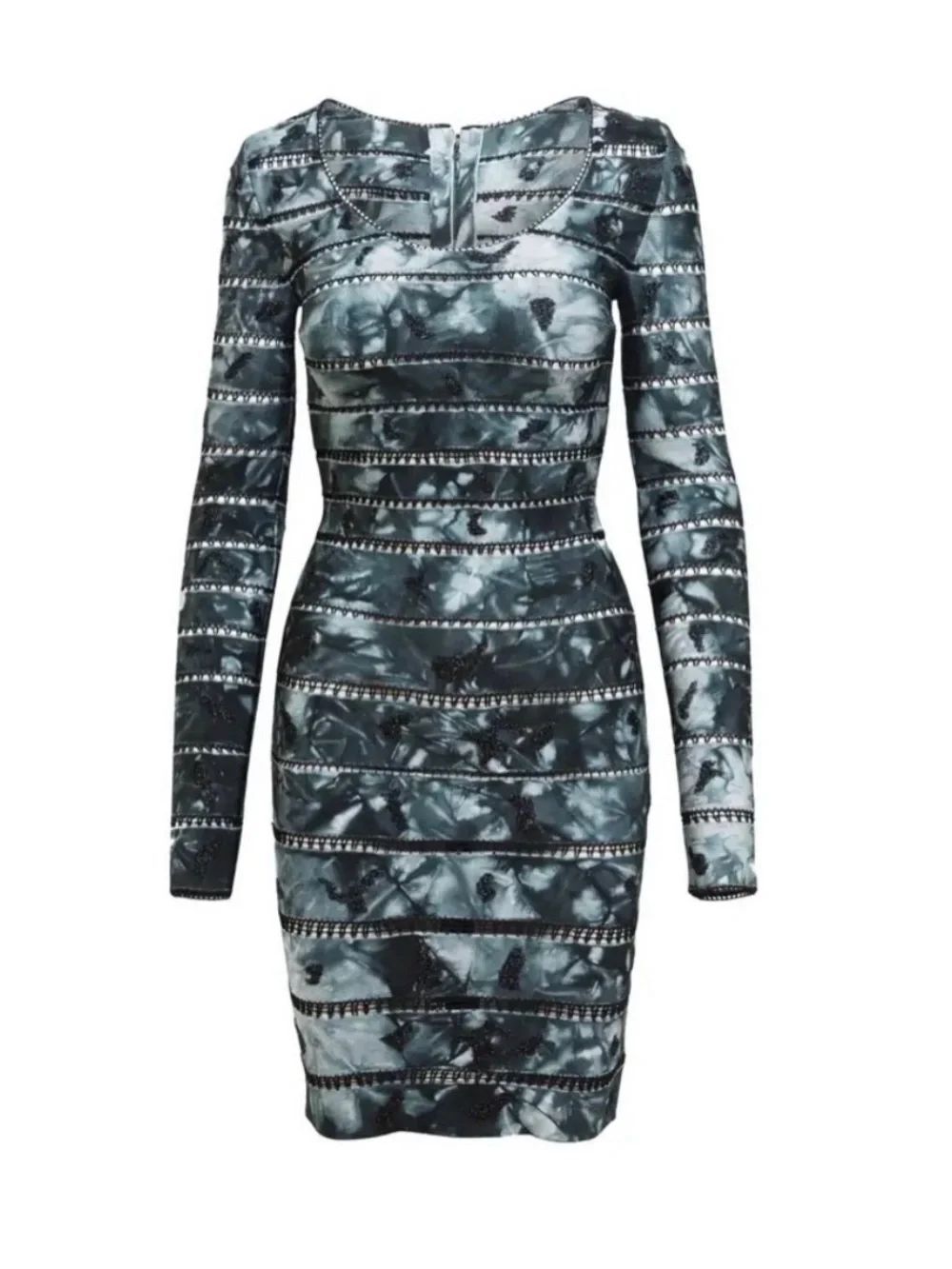 Herve Leger Dark Indigo Tie Dye Long Sleeve Bandage Dress Size XS $2,900